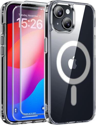 JAME for iPhone 11 Case Clear, Compatible with Magsafe, Not Yellowing, iPhone 11 Phone Case Magnetic with 2 Glass Screen Protectors, Shockproof Transparent Phone Case for iPhone 11, 6.1 inch, Clear in Saudi Arabia