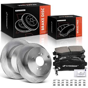 A-Premium 10.31 in (262mm) Rear Solid Disc Brake Rotors + Ceramic Pads Kit Compatible with Select Hyundai & Kia Models - Accent 2006-2008, Rio 2006-2007, Rio5 2006-2007, 6-PC Set