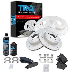 TRQ Brake Pad & Rotor Kit Performance Ceramic Premium G-Coated Slotted X Drilled Compatible with 2005-2019 Chrysler 300 2009-2019 Dodge Challenger 2006-2018 Charger 2005-2008 Magnum