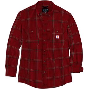 Carhartt Men's 105433 Loose Fit Midweight Chambray Long-Sleeve Plaid Shirt - Large Tall - Dark Barn Red, Large Big Tall