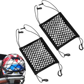 2 Pack Cargo Nets for Motorcycle Helmet, 10"X11" Double Layer Storage Bungee Net for Helmet Storage, High-Elastic Storage Cargo Rack Net for Motorcycles, Bikes, E-Bike, Trike Bicycle, Scooters