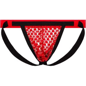 Men's Sexy Low Rise Jockstrap with Visible Mesh, Breathable Jock Strap Athletic Supporters Thong Underwear