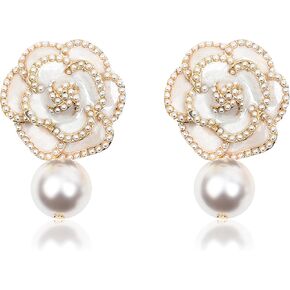 Fashion Imitation Pearl Floral Dangle Drop Earrings Studs for women
