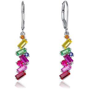 925 Sterling Silver Dangle Earrings Women Girls-Dainty Cute Triangle/Fan/Flower/Bar Shaped Created Gemstone Statement Dangle Drop Earrings