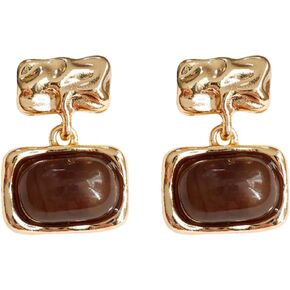 1 Pair Winter Brown Geometric Plated 14K Earrings Retro Gold Texture Earrings Women