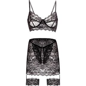 Women‘s sexy plus Size Bra and Panty Set 4-Piece Lingerie Set mini Skirt- S-2XL in Saudi Arabia