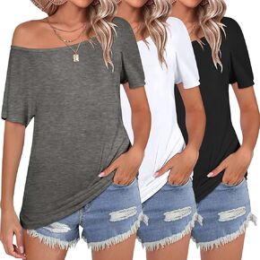KKJ 3 Pack Womens Tops Off The Shoulder Batwing Short Sleeve T Shirts 2025 Casual Summer Cute Loose Fit Plus Oversized Shirts