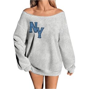 Verdusa Women's Off The Shoulder T Shirt Letter Print Long Sleeve Oversized Pullover Tops