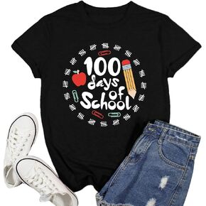 100 Days of School Shirt for Women Kindergarten Teacher T-Shirt 100th Days of School Teacher Tops