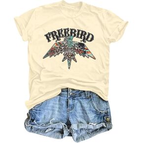Vintage Rock Band T-Shirts Women: Retro Eagle Graphic Shirts Rock Concert Tee Music Lover Casual Short Sleeve Tops