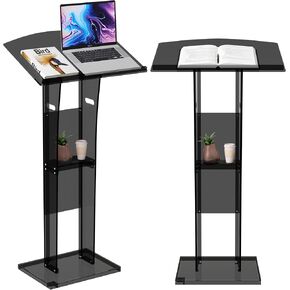 Acrylic Podium Pulpit Stand | Modern Deisgn Portable Classroom Lectuern | Professional Use | Conference Church Speeches Weddings Events Presentation (Space Black, 49' Tall)
