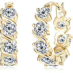 WOAINI Moissanite Tennis Hoop Earrings for Women Female Mom, VVSI Clarity, 925 Sterling Silver Earring 18K Gold Plated, Small Huggie Hoop Earring, Anniversary Birthday Gifts for Lover Lady Friend