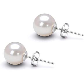 Japanese Akoya Cultured Pearl Earrings Stud AAA Graded 5-10mm White Stud Earrings for Women with Sterling Silver Settings and Jewelry Gift Box - Orien Jewelry