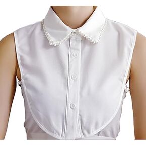 Fake Collar Detachable Blouse with Pearl Dickey Chiffon White Collar Half Shirts False Collar for Women Office Lady Work Dickey