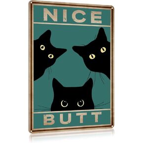 Bathroom Decor Wall Art Funny Tin Signs Black Cat Decor 8×12 Inch