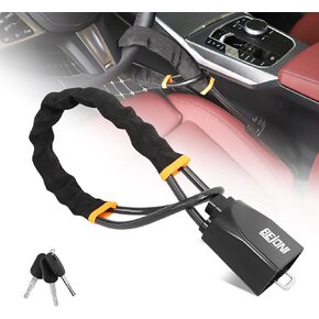 BEJONI Steering Wheel Lock, Universal Car Seat Belt Lock, Max 19" L Anti Theft Device, Fit Most Vehicles, Golf Cart, Theft Prevention for Car Security with 3 Keys，Lightweight(Black)