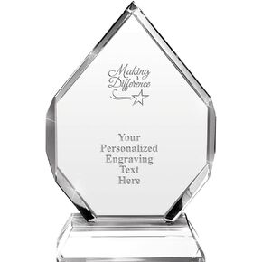 8" Making A Difference Majestic Gem Crystal Award, Customized Making A Difference Real Crystal Trophy with Text, Add Your Own Text Now, Prime