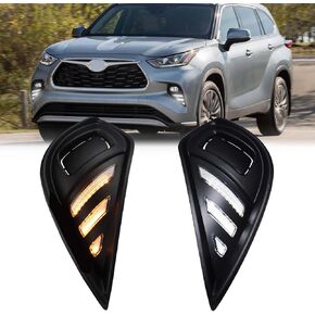 Switchback White/Amber LED Front Bumper Fog Daytime Running Lamp w/Dynamic Flash LED Turn Signal light Feature Compatible with Toyota Highlander 4TH 2021 2022 2023 SE LE