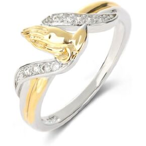HUKQBUNX 18K Gold Diamond Prayer Hand Two Color Ring Prayer Gesture Palm Ring Cubic Zircon Universal Blessing Ring Size 6-10 (Size 7)