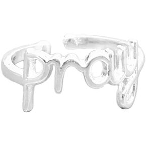 Helen de Lete Fashion English Letter Pray Sterling Silver Open Ring for Women