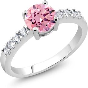Gem Stone King 1.74 Ct Round 6MM Pink Zirconia Ring For Women Available In Size 5, 6, 7, 8, 9
