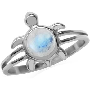 Silvershake 6MM Round Shape Gemstone White Gold Plated or Yellow Gold Plated 925 Sterling Silver Casual Turtle Sealife Solitaire Ring Jewelry for Women