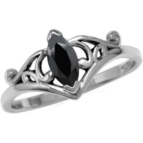 Silvershake 8X4mm Natural Marquise Shape Black Onyx 925 Sterling Silver Filigree Victorian Style Gemstone Ring Size 10