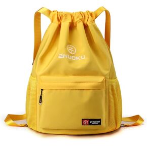 Black Drawstring Drawstring Backpack for Women, Waterproof Drawstring Gym Bag for Men, Small Cinch Sack for Basketball, Pull String Sport Bag for Soccer. (Black)