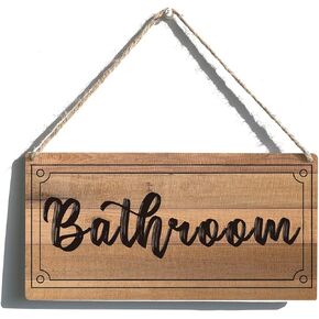 Qious Bathroom Sign Farmhouse Toilet Wooden Hanging Sign Rustic Retro Wall Art Decor for Home Decoration 12 x 6 Inches