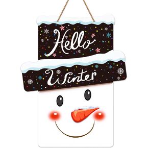 D4DREAM Hello Winter Door Sign Snowman Winter Decorations Welcome Sign for Front Door Christmas Winter Welcome Door Sign Winter Wreaths Hanger for Christmas Front Door Porch Home Indoor Outdoor Decor