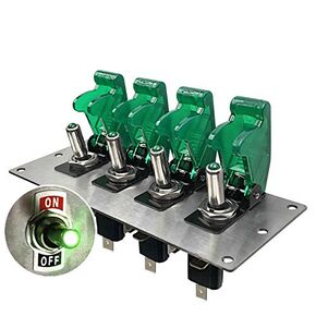 MGI SpeedWare 4 LED Toggle Switch Panel 12vDC, Stainless Steel, Safety Covers (Blue)