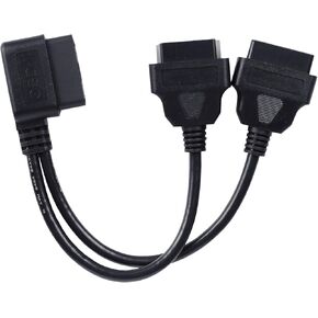 Right Angle OBD2 Splitter Y Cable, 16 Pin 1 Male Splitter to 2 Female Extension Cable 30cm/12inch