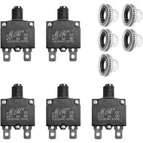 5 PCS Thermal Circuit Breaker, 125/250V AC 32V DC 20A Circuit Breaker with Manual Reset Push Button, Overload Protector Switch with Waterproof Cover for Car, Car Accessories