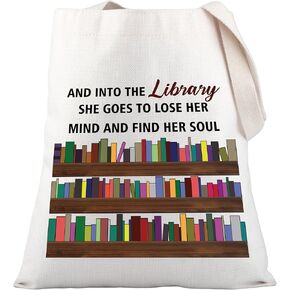 PLITI Book Lover Tote Bag Library Gift And Into The Library She Goes To Lose Her Mind And Find Her Soul Shoulder Bag