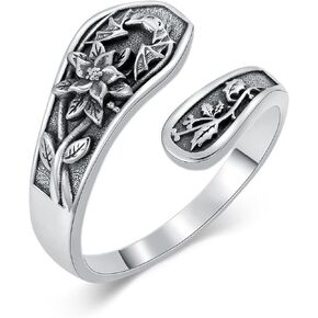 Midari Sun and Moon/Bee/Celtic/Life of Tree/Lotus Spoon Ring for Women 925 Sterling Silver Adjustable Ring Open Ring for Women Men Halloween Birthday Gift