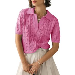 Short Sleeve Tops for Women 2025 Cable Knit Sweater Vest Summer V Neck Spring Fall Lapel Polo Womens Tops Outfits