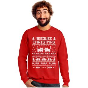 Tstars Meeowee Ugly Christmas Sweatshirt for Men Tacky Sweater Style Cat Xmas Holiday Mens Sweatshirts