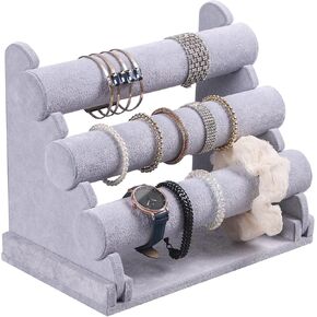 3 Tier Detachable Bracelet Holder, Bracelet Bangle Display Stand, Hair Ties Watch Organizer For Home Show or Sell (Grey linen)