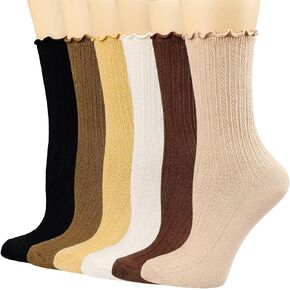 Mcool Mary Women's Ruffle Socks,Casual Cute Ankle Socks Breathable Cotton Knit Retro Crew Frilly Socks for Women 6 Pack