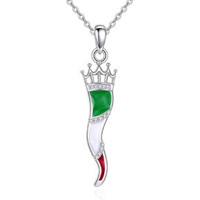 URONE Italian Horn Necklace 925 Sterling Silver Cornicello Necklace Lucky Italian Horn Pendant Italian Jewelry for Women