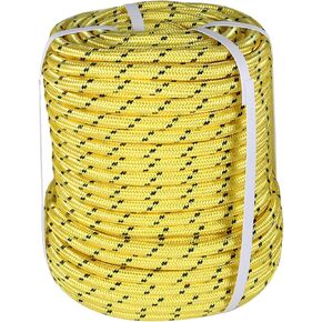 1/2 Inch x 150 Feet Arborist Rigging Rope,up to 5400 lb Breaking Strength, Double Braided Polyester Rope,Yellow with Black Tracers