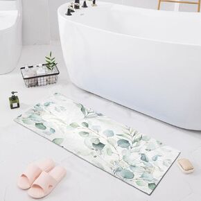 Bathroom Rug Green Eucalyptus Leaves Bath Mat 39x20in Soft Absorbent Plush Shaggy Bath Carpet Non-Slip Washable for Bathroom Floor Tub Shower