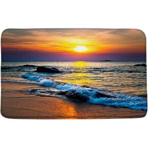 Ocean Beach Bath Mat Beach Sunrise Sunset Scene Ocean Waves Tropical Hawaiian Seaside Nature Landscape Bathroom Decor Rug Absorbent Doormat Kitchen Toilet Floor,18x30Inch