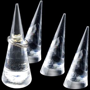 IFAMIO 4 Pack Acrylic Ring Cone Stand Single Ring Display Holder Cone Shape Ring Display Support Ring Rack Ring Holder Jewelry Display Stand DIY Acrylic Cone