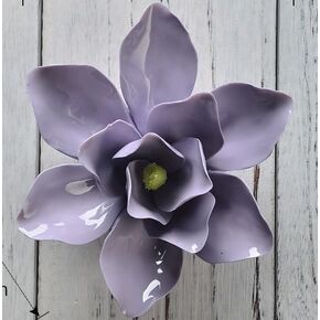 AMERRY Magnolia, 5.9" Ceramic Flower Wall Art 3D Handmade Porcelain Flower, Artificial,Ceramic Wall,Decoration for Office Home Hallway Living Room Bedroom Bathroom Farmhouse Kitchen Décor (Purple)