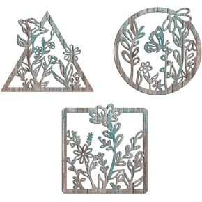Pigort Rustic Metal Wall Decor, Floral Wall Hanging Decor Retro Minimalist Flower Wall Art for Bathroom, Living Room, Indoor or Outdoor, 12x12 Inch x 3pcs