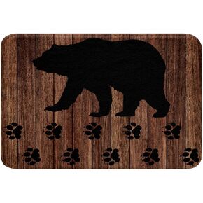 Bath Mat Black Bear Brown Farmhouse Wooden Board Quick Dry Bathroom Rugs Non Slip Absorbent Shower Rug Floor Mat for Bathroom, Bathtub,Sink,18x30 Inch