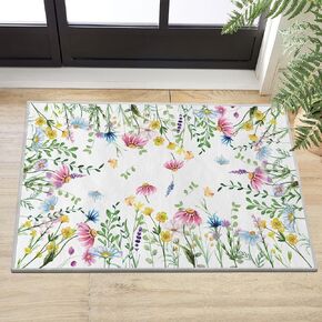 Artoid Mode Daisy Eucalyptus Lavender Floral Leaves Spring Area Rug, Summer Home Decor Low-Profile Washable Area Rugs for Entryway Bedroom Living Room Laundry Room Indoor 5x7 Feet
