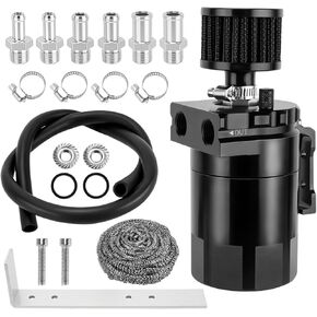 Oil Catch Can, Baffled Oil Separator Catch Can 300ml with Breather Filter with 3/8" Fuel Line Universal Aluminum Black
