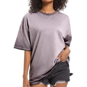 BINTEHGS Oversized Acid Wash Tshirts for Women Cotton Grunge Vintage T Shirts Loose Fit Basic Tees Trendy Baggy T-Shirt Tops